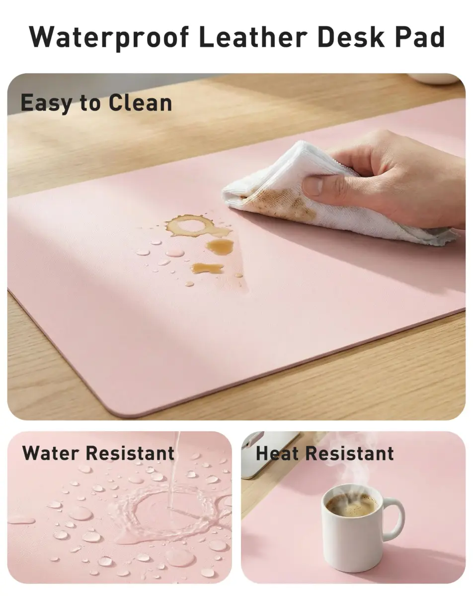 Aothia Faux Leather Desk Mat - Large Mouse Pad, Non-Slip PU Leather Blotter, Waterproof Writing Surface (Fairy Pink, 63" x 17") - view 7