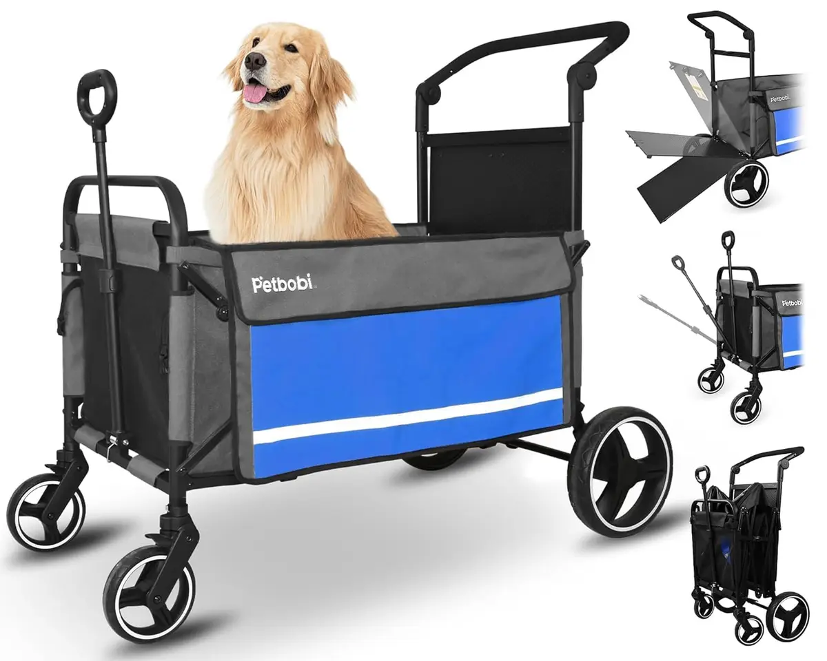 Petbobi Dog Wagon for Large Dogs | Foldable Pet Cart with Ramp & 80 lbs Support - main product image
