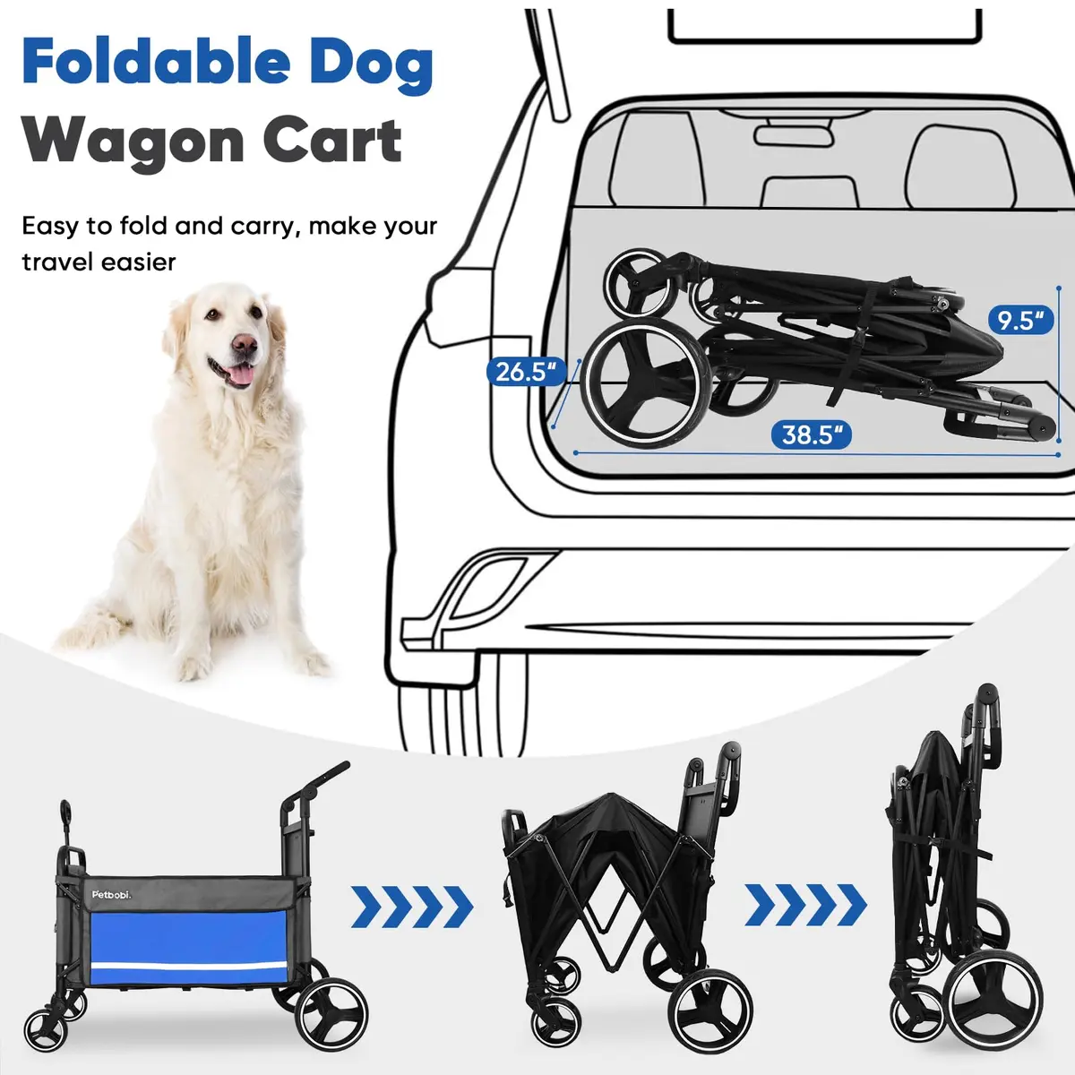 Petbobi Dog Wagon for Large Dogs | Foldable Pet Cart with Ramp & 80 lbs Support - view 7