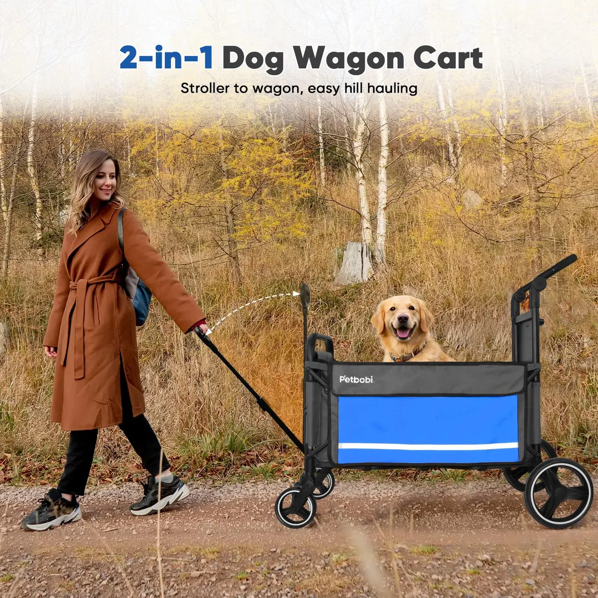 Petbobi Dog Wagon for Large Dogs | Foldable Pet Cart with Ramp & 80 lbs Support - view 2