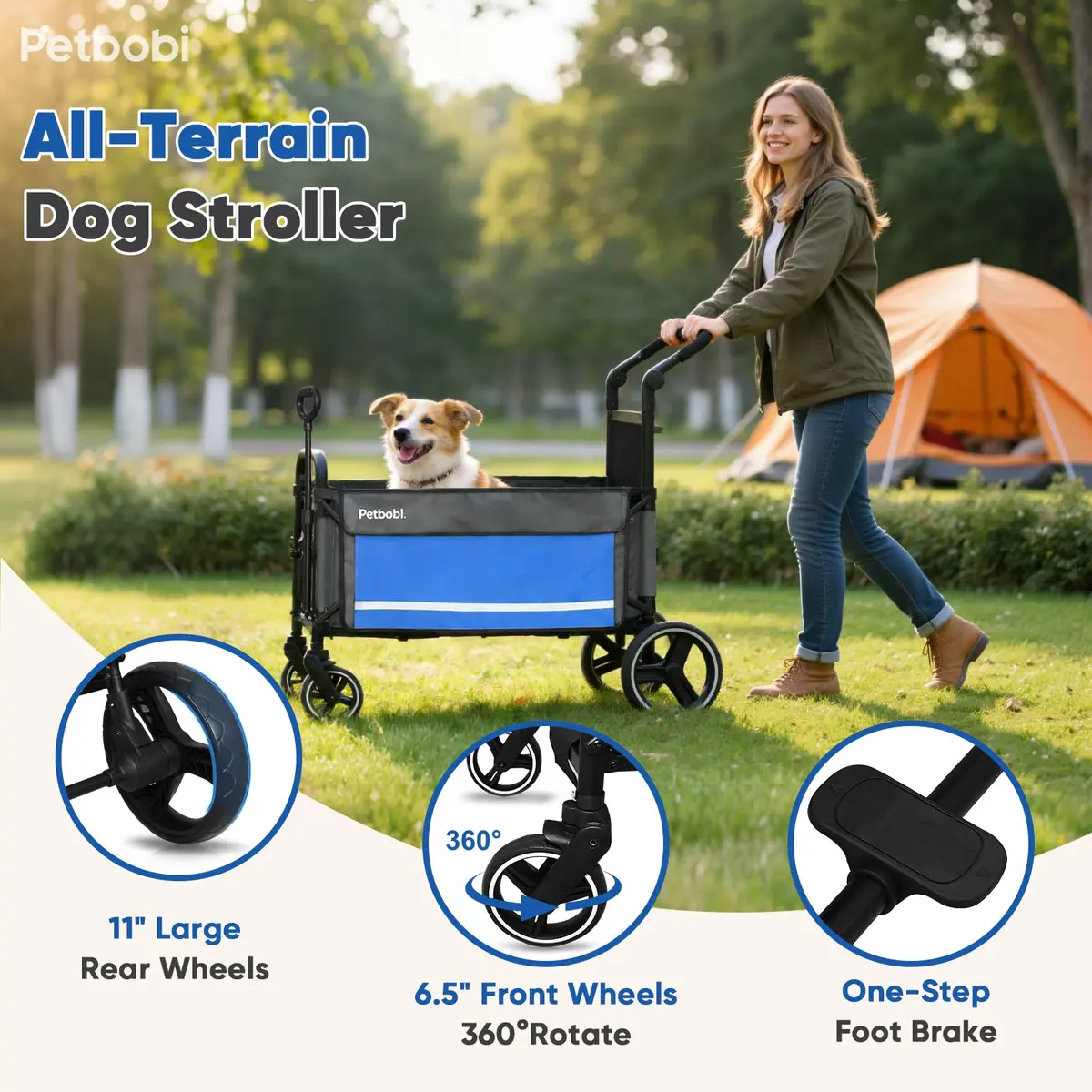 Petbobi Dog Wagon for Large Dogs | Foldable Pet Cart with Ramp & 80 lbs Support - view 3
