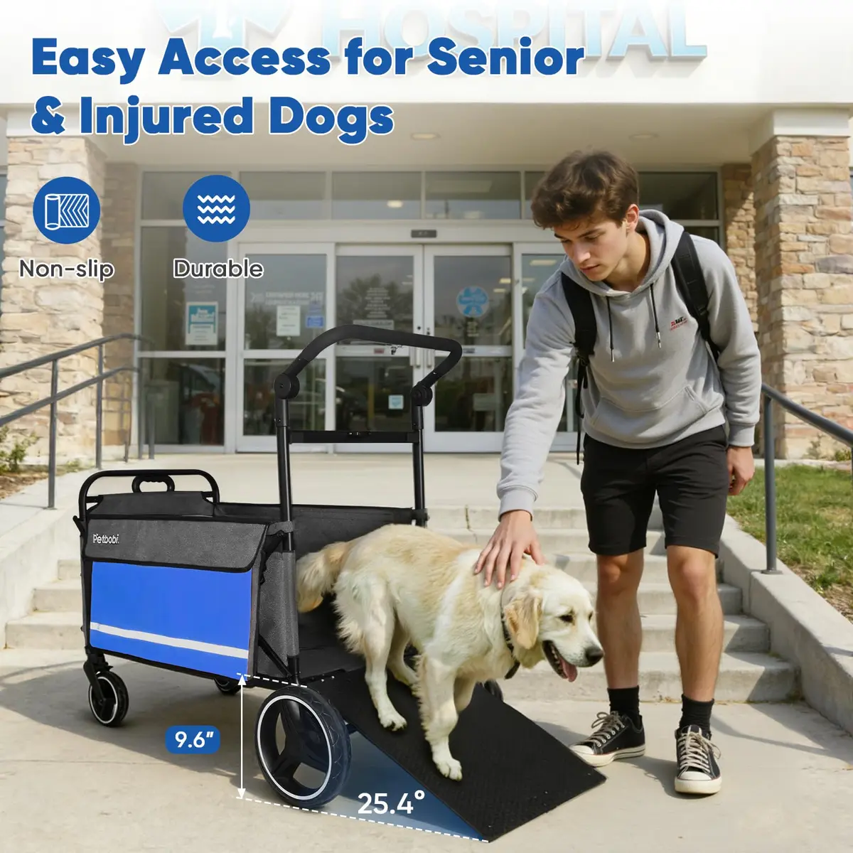 Petbobi Dog Wagon for Large Dogs | Foldable Pet Cart with Ramp & 80 lbs Support - view 4