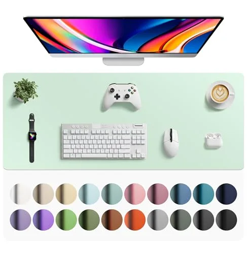 Aothia Faux Leather Desk Mat Large Mouse Pad, Non-Slip PU Leather Blotter, Waterproof Writing Surface for Office and Home (Foam Green, 42" x 17") - main product image