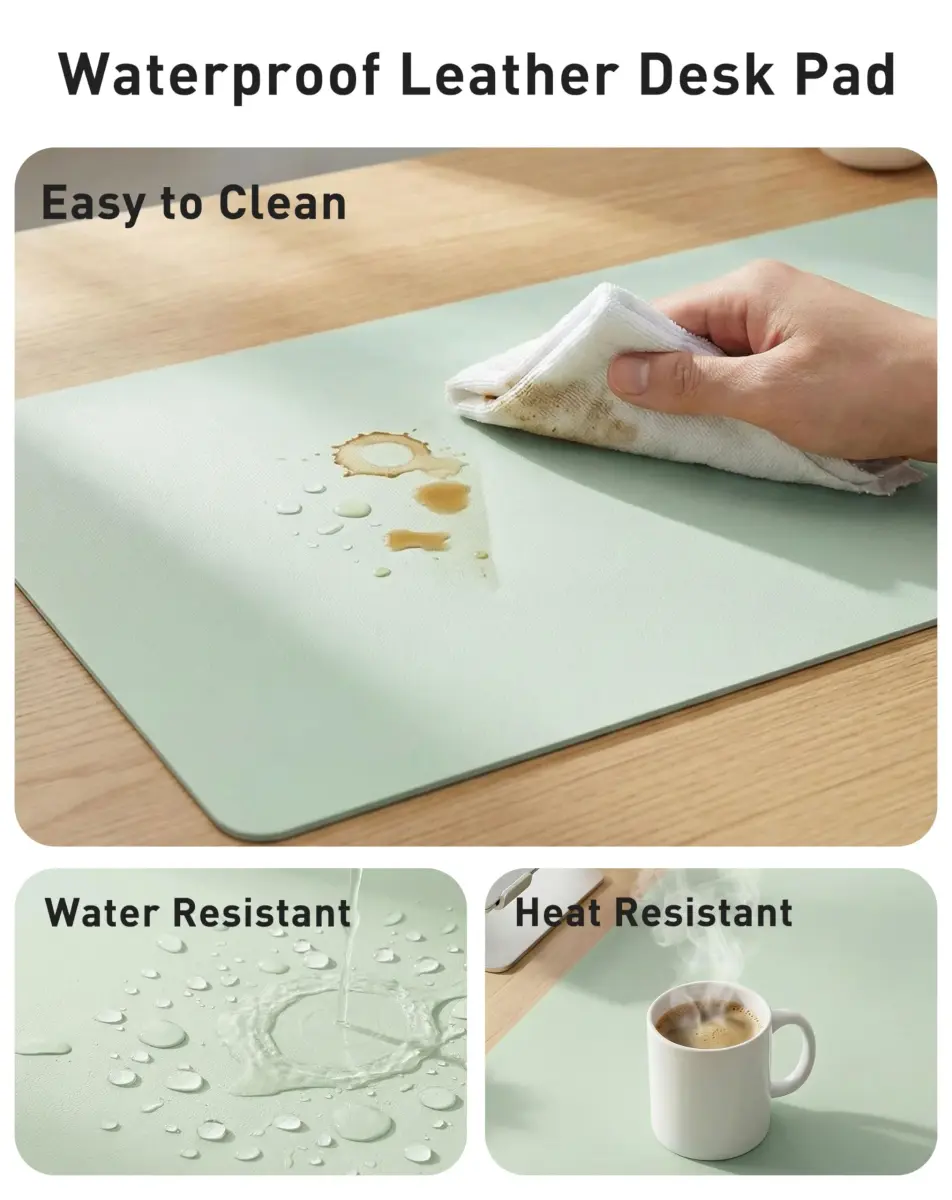 Aothia Faux Leather Desk Mat - Large Mouse Pad, Non-Slip PU Leather Blotter, Waterproof Writing Surface for Office and Home (Foam Green, 107cm x 43cm) - view 7