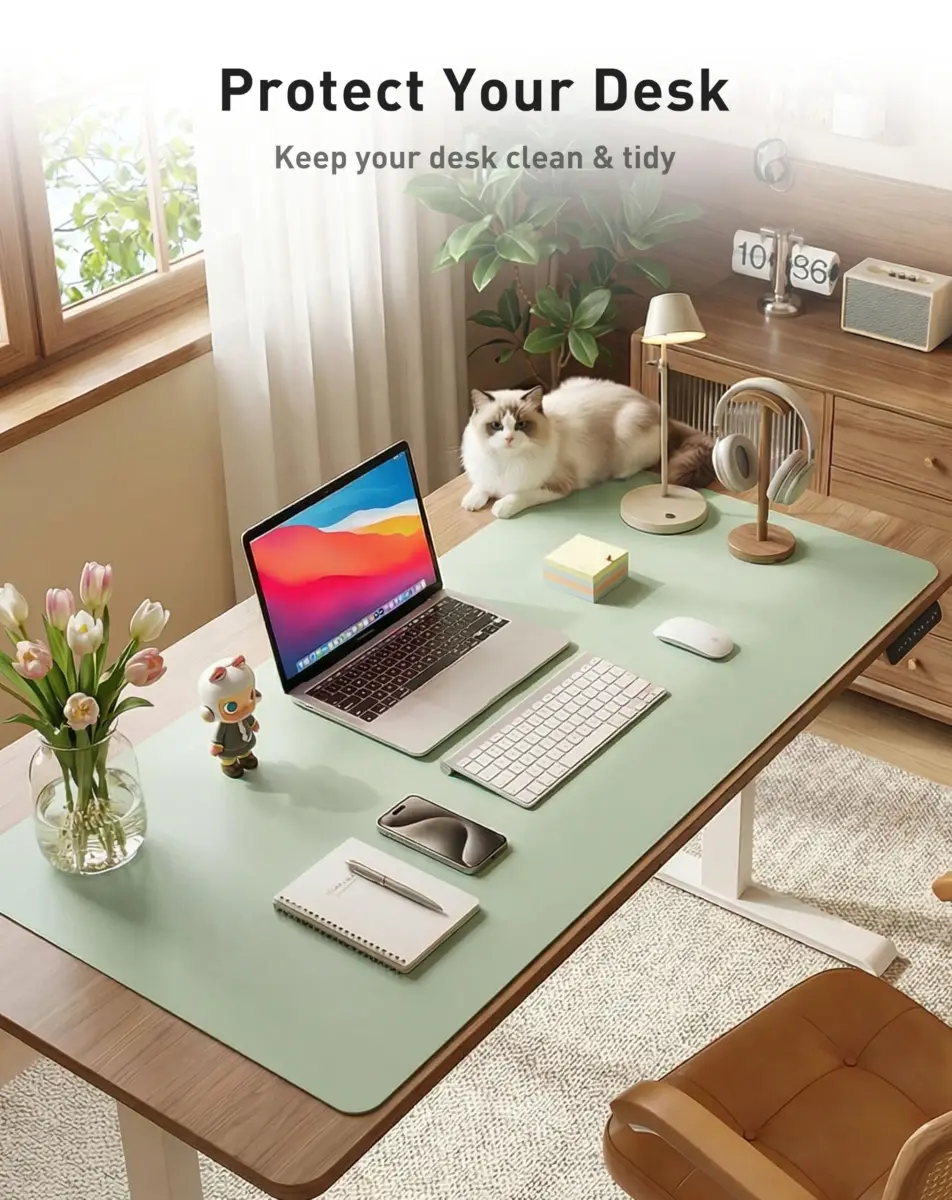 Aothia Faux Leather Desk Mat - Large Mouse Pad, Non-Slip PU Leather Blotter, Waterproof Writing Surface for Office and Home (Foam Green, 107cm x 43cm) - view 3