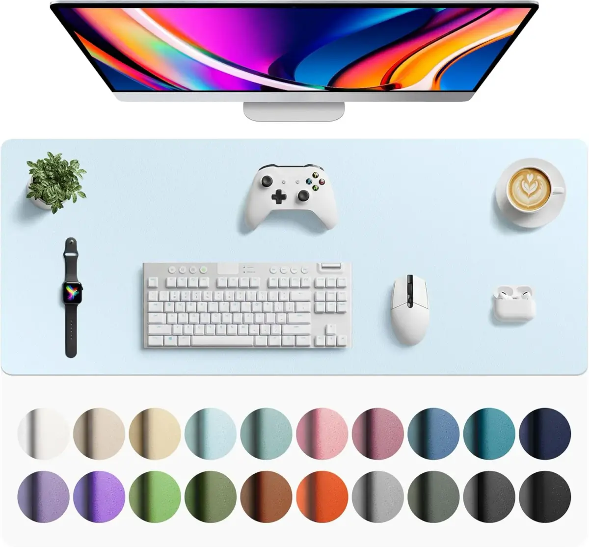 Aothia Faux Leather Desk Mat Baby Blue 42" x 17" | Protects Your Desk with Style - main product image