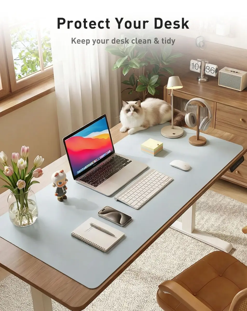 Aothia Faux Leather Desk Mat Baby Blue 42" x 17" | Protects Your Desk with Style - view 3