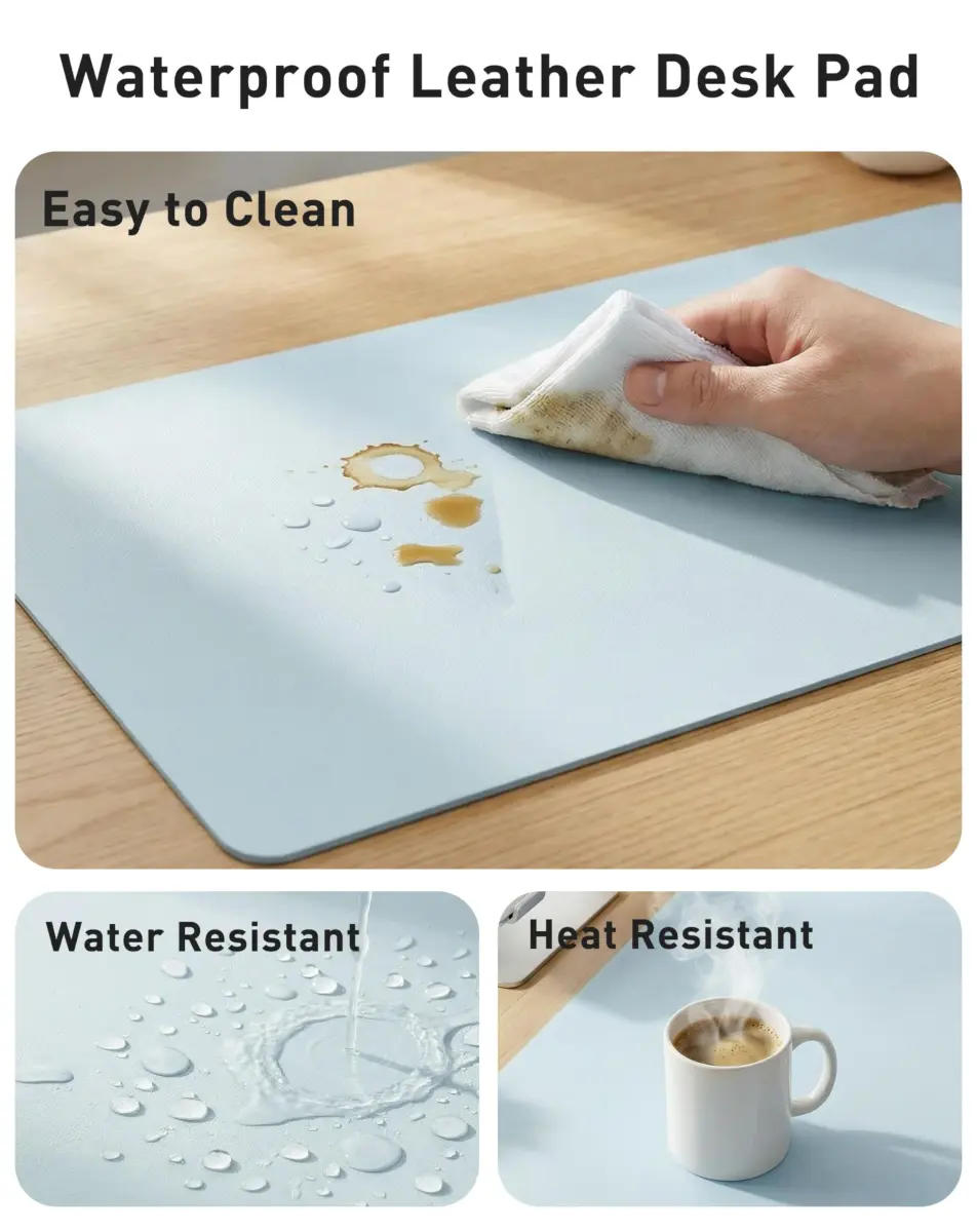 Aothia Faux Leather Desk Mat Baby Blue 42" x 17" | Protects Your Desk with Style - view 7