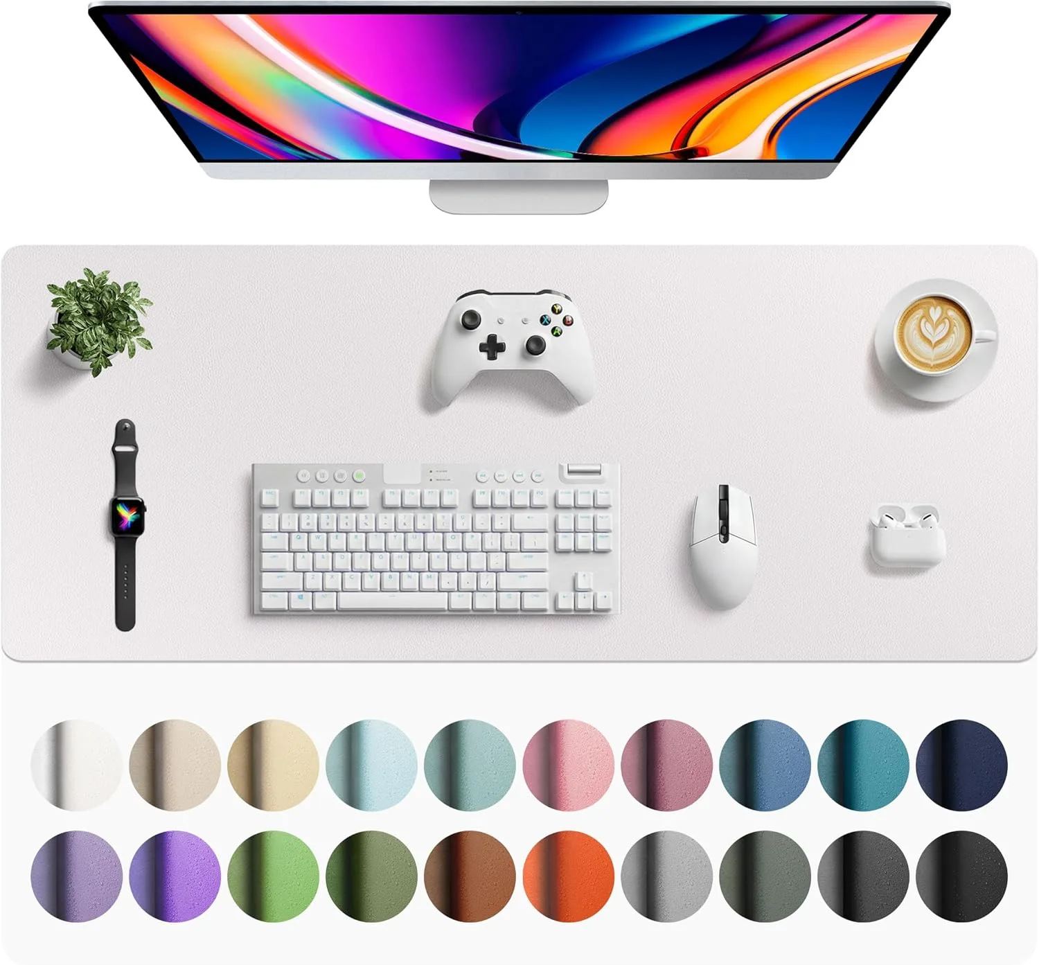 Aothia Faux Leather Desk Mat Large Mouse Pad Pale Lavender White 42" x 17" | Protects Your Desk with Professional Style - main product image