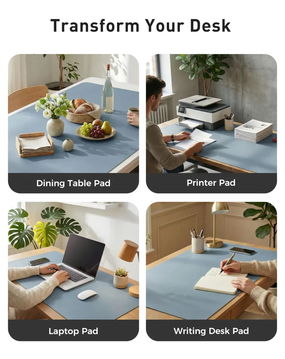 Aothia Faux Leather Desk Mat - Large Mouse Pad, Non-Slip PU Leather Blotter, Waterproof Writing Surface for Office and Home (Denim Blue, 163cm x 43cm) - view 6
