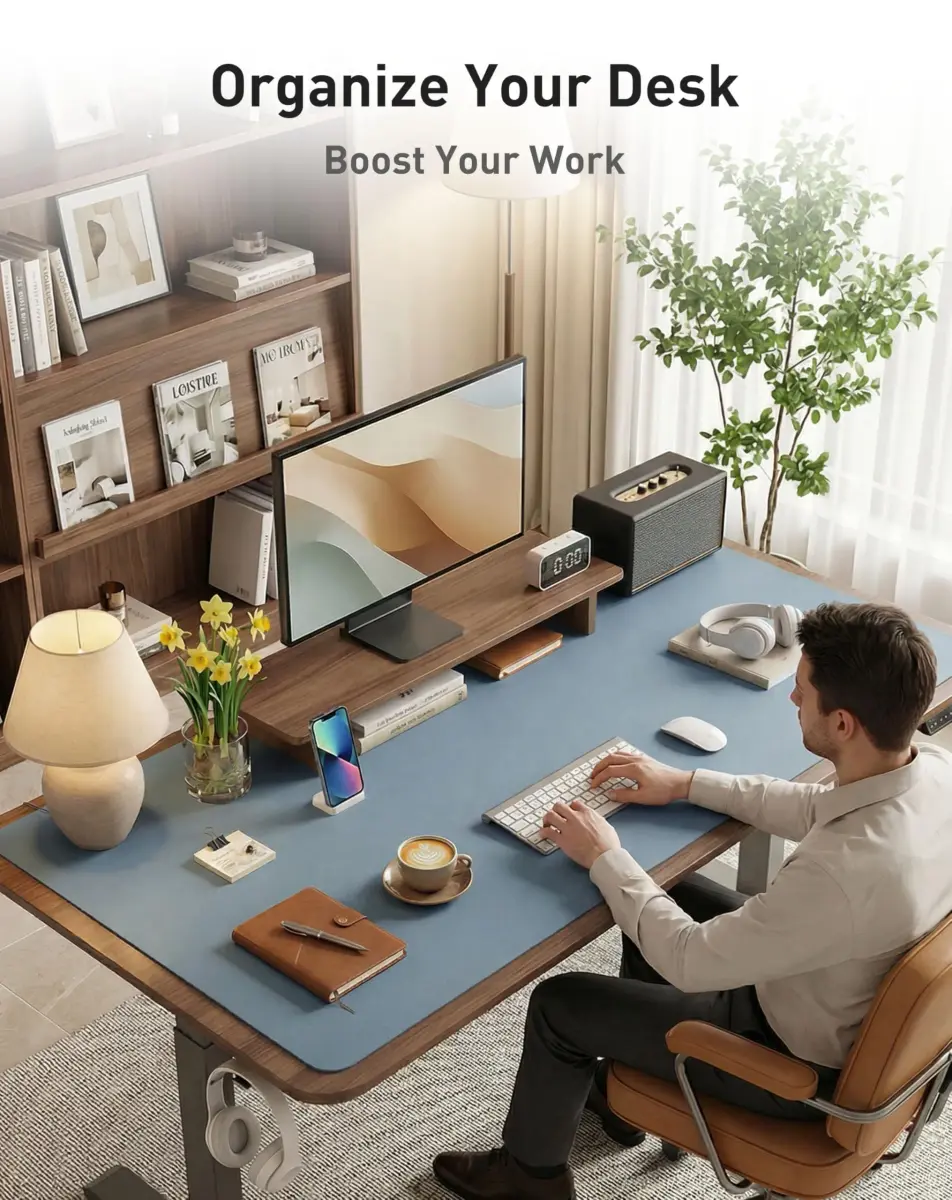 Aothia Faux Leather Desk Mat - Large Mouse Pad, Non-Slip PU Leather Blotter, Waterproof Writing Surface for Office and Home (Denim Blue, 163cm x 43cm) - view 8