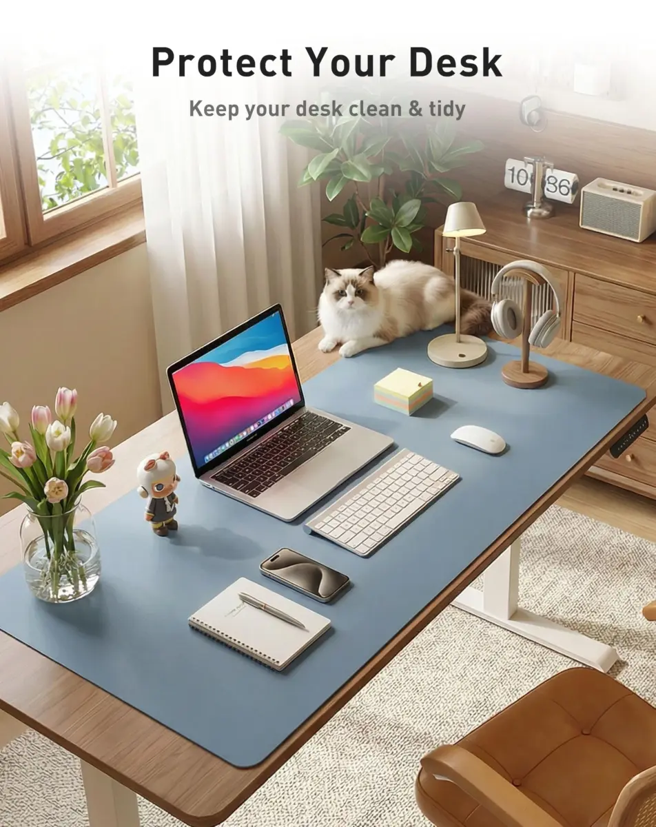 Aothia Faux Leather Desk Mat - Large Mouse Pad, Non-Slip PU Leather Blotter, Waterproof Writing Surface for Office and Home (Denim Blue, 163cm x 43cm) - view 3
