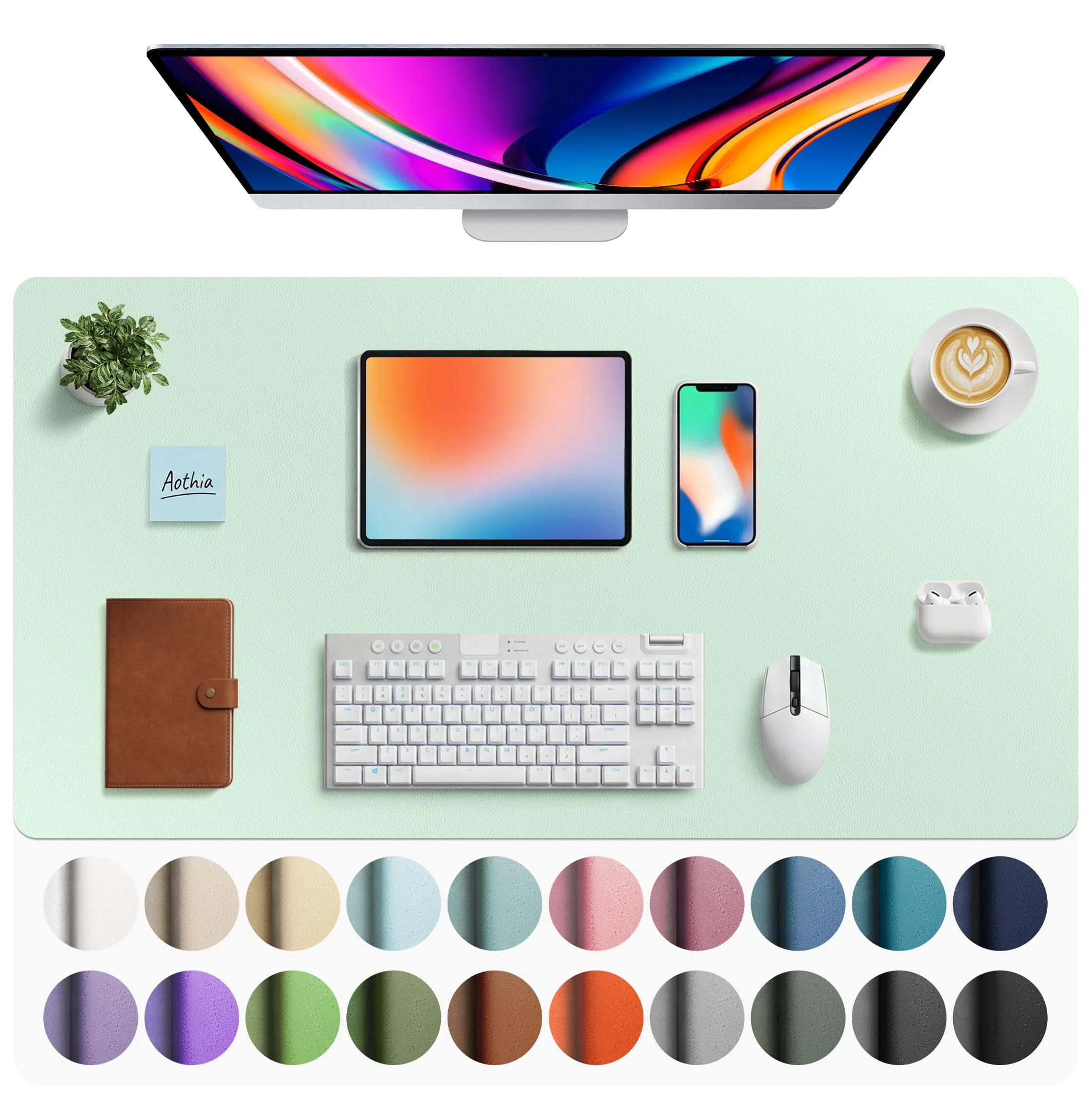 Aothia Large Faux Leather Desk Mat 40" x 24" | Waterproof Writing Surface for Office and Home - main product image