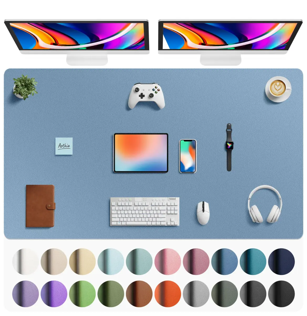 Aothia Faux Leather Desk Mat - Large Mouse Pad, Non-Slip PU Leather Blotter, Waterproof Writing Surface for Office and Home (Denim Blue, 160cm x 60cm) - main product image