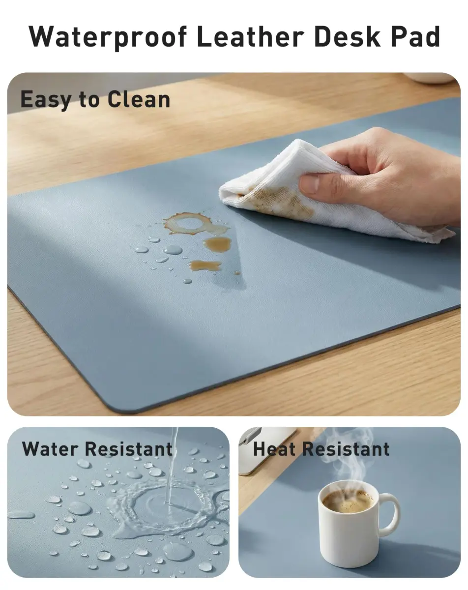 Aothia Faux Leather Desk Mat - Large Mouse Pad, Non-Slip PU Leather Blotter, Waterproof Writing Surface for Office and Home (Denim Blue, 160cm x 60cm) - view 7