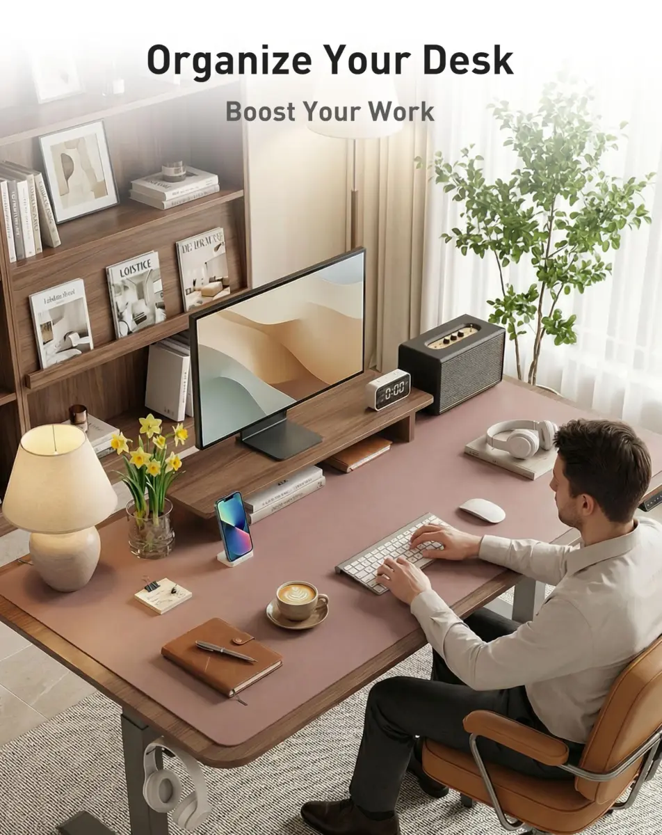 Aothia Faux Leather Desk Mat Large Mouse Pad 156cm x 60cm (63" x 24") | Waterproof Writing Surface for Office and Home - view 3