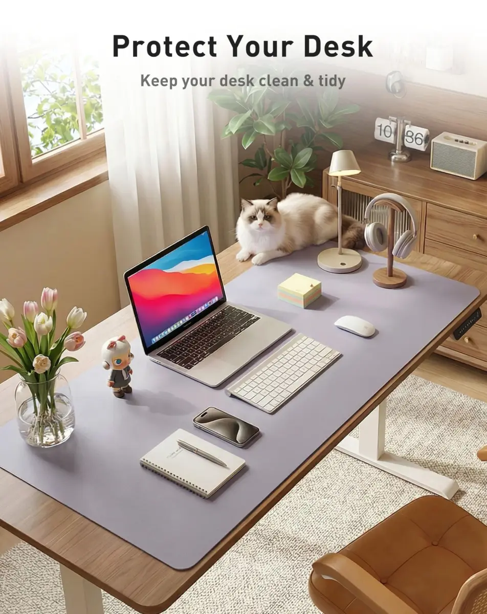 Aothia Faux Leather Desk Mat Large Mouse Pad with Non-Slip PU Leather Blotter, Waterproof Writing Surface for Office and Home (Lavender, 40" x 24") - view 8