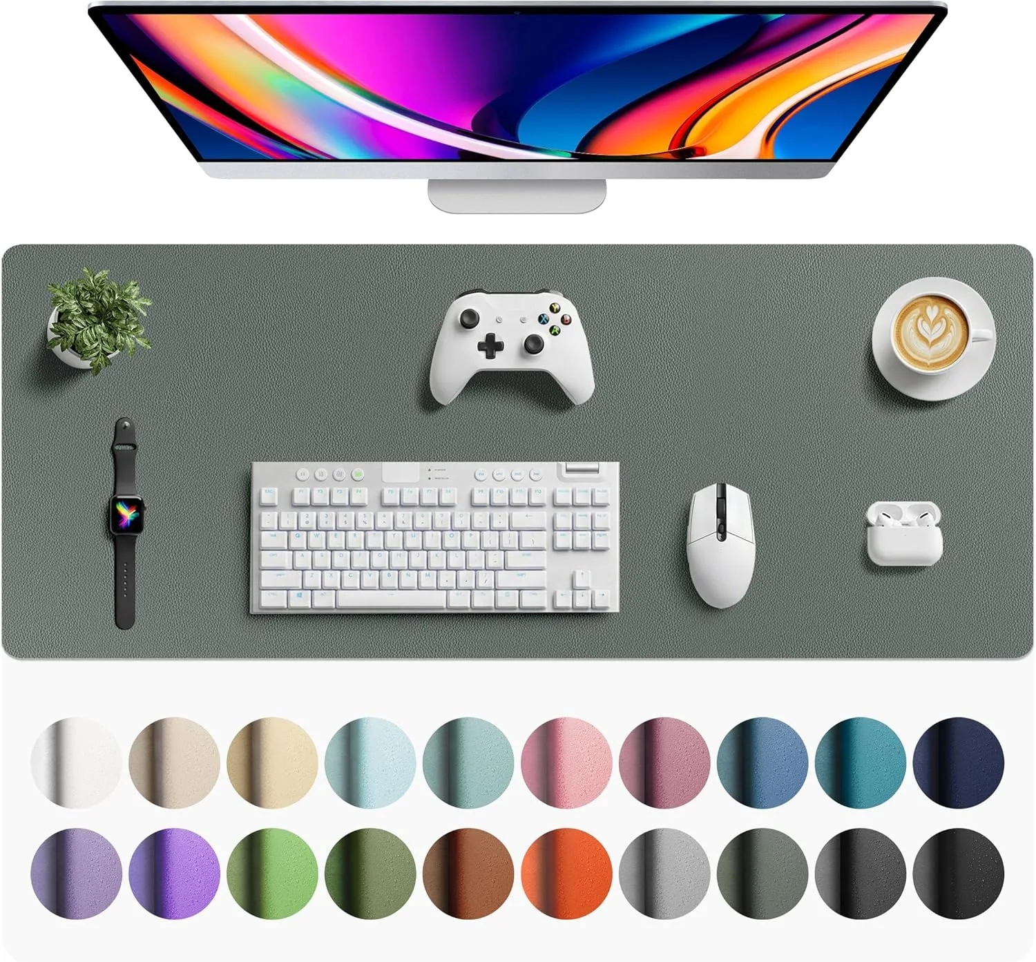 Aothia Faux Leather Desk Mat 42" x 17" | Protect Your Desk with Jungle Green Style - main product image
