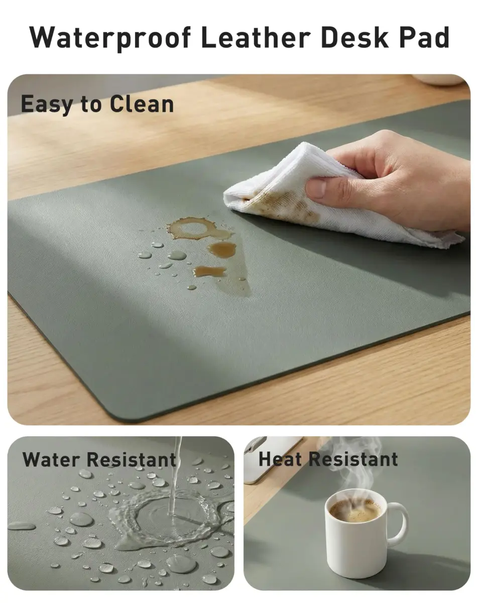 Aothia Faux Leather Desk Mat 42" x 17" | Protect Your Desk with Jungle Green Style - view 7