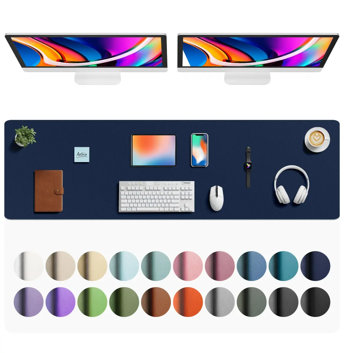 Aothia Faux Leather Desk Mat - Large Mouse Pad, Non-Slip PU Leather Blotter 163cm x 43cm (63" x 17") | Protects Desks from Scratches, Stains, and Spills - main product image