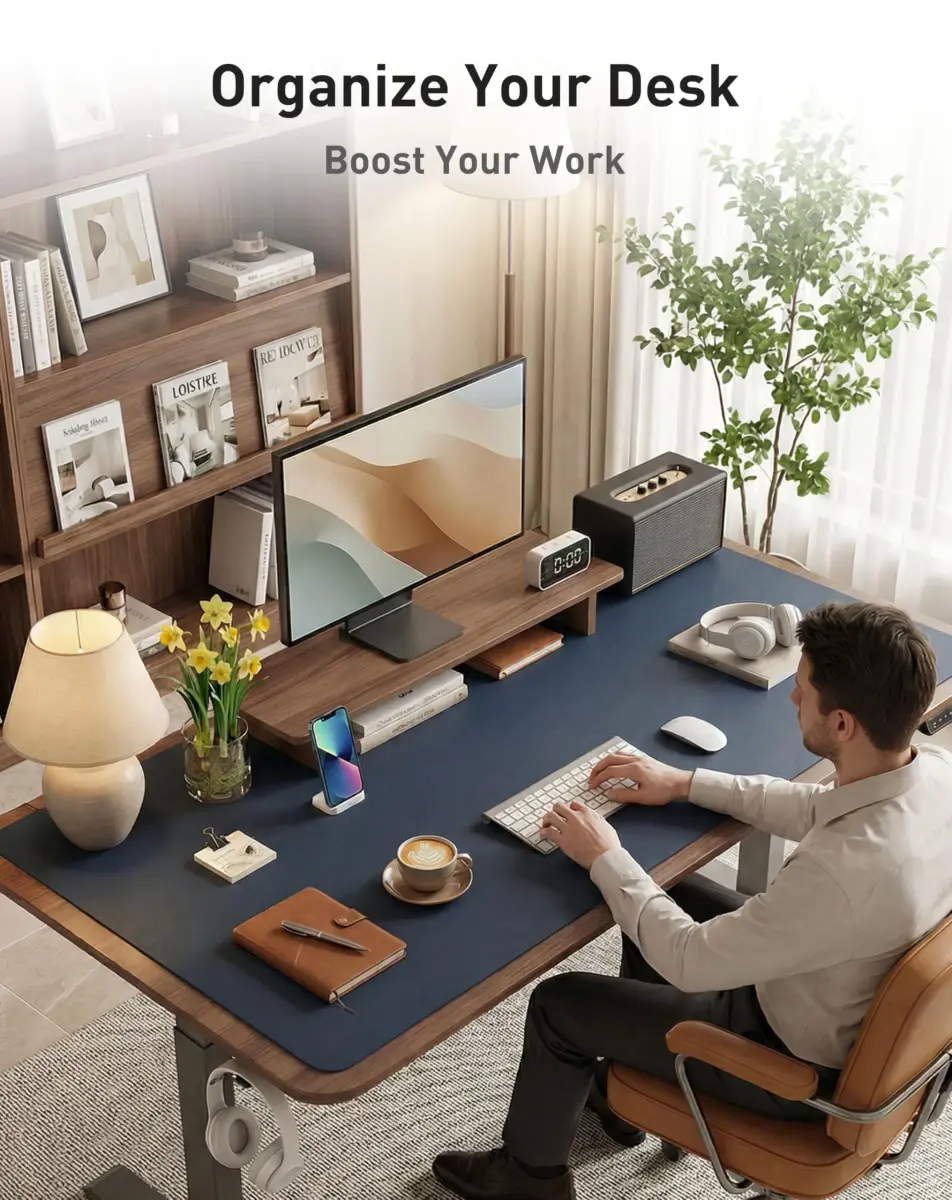 Aothia Faux Leather Desk Mat - Large Mouse Pad, Non-Slip PU Leather Blotter 163cm x 43cm (63" x 17") | Protects Desks from Scratches, Stains, and Spills - view 8