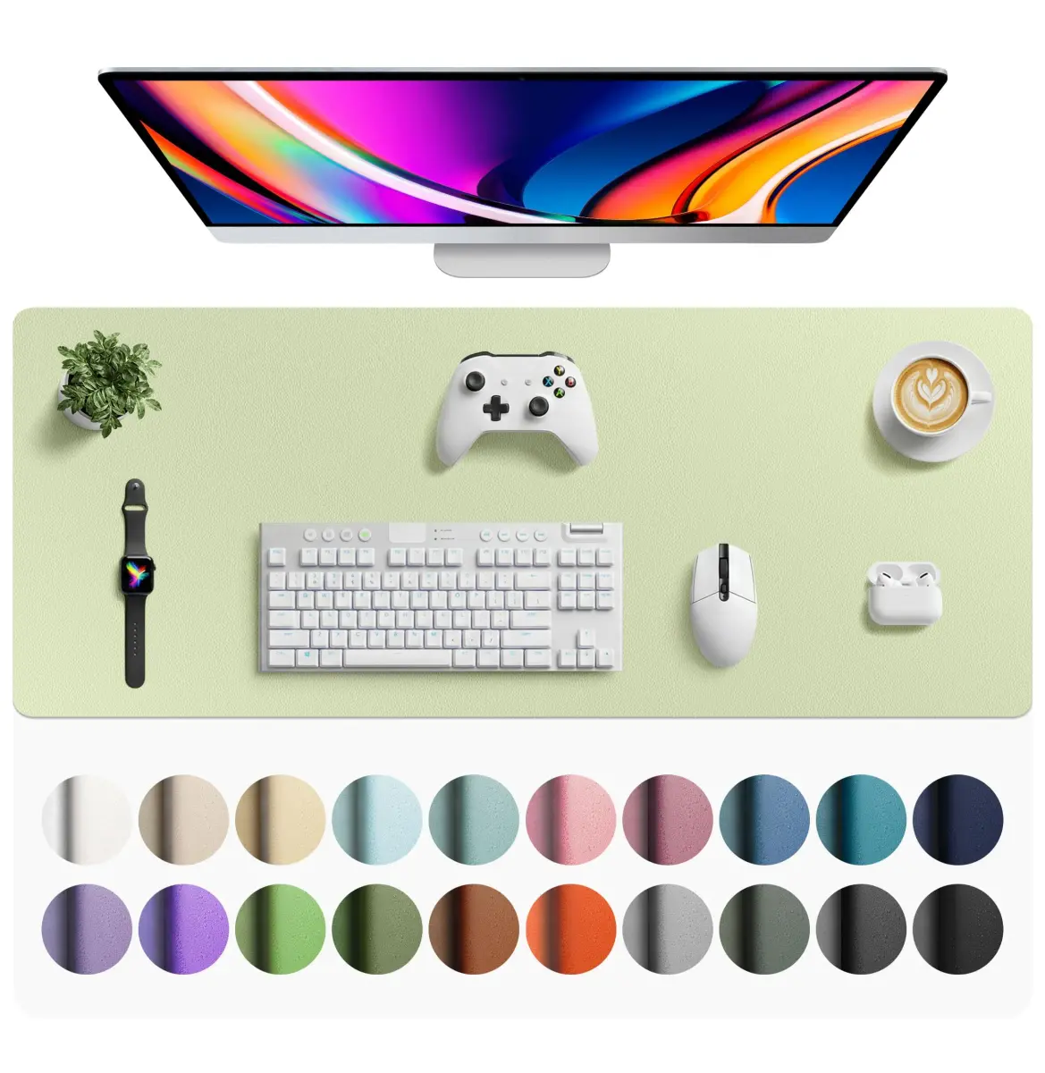 Aothia Faux Leather Desk Mat Large Mouse Pad Grass Green 42" x 17" | Protects Your Desk from Scratches and Spills - main product image
