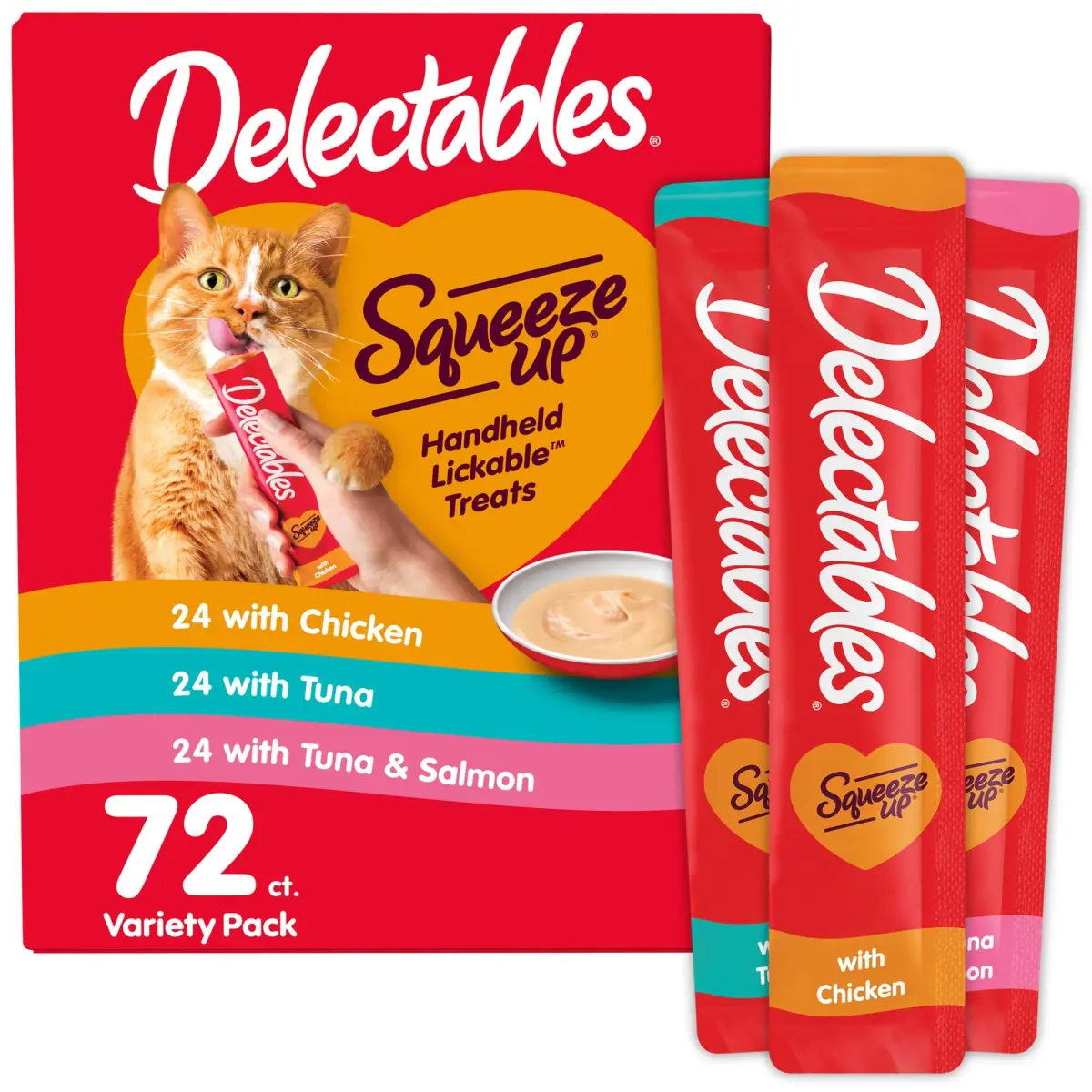 Delectables Squeeze Up Variety Pack Cat Treats 0.5oz Tubes (144 Total) | Grain-Free Lickable Puree for Bonding - main product image