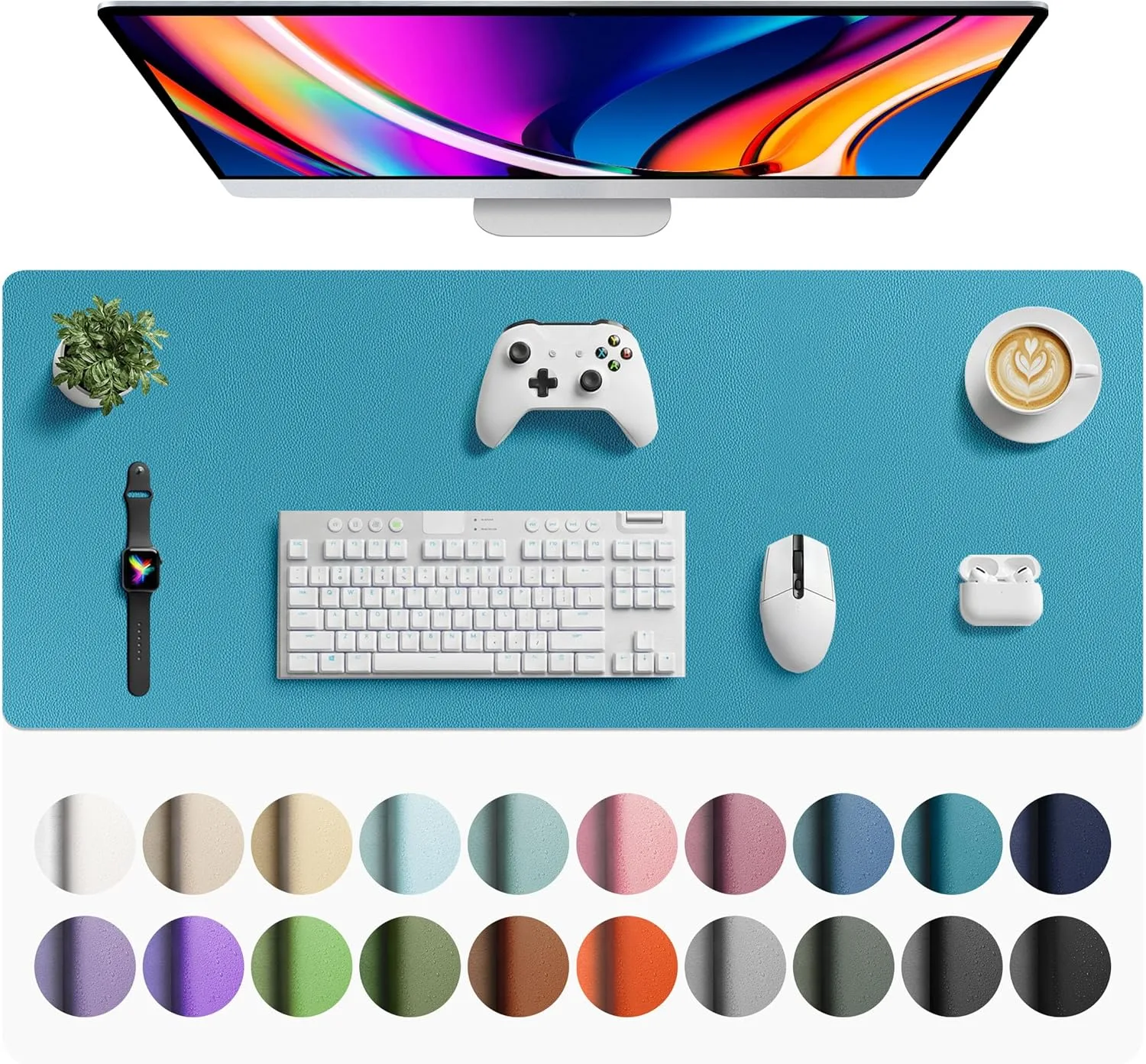 Aothia Faux Leather Desk Mat, Large Mouse Pad, Waterproof Writing Surface (Turquoise, 42" x 17") - main product image