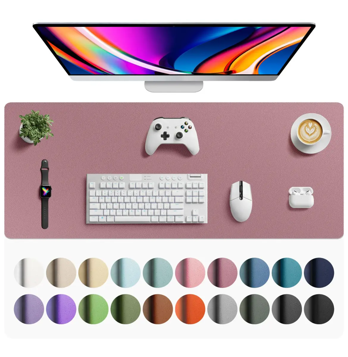 Aothia Faux Leather Desk Mat - Large Mouse Pad, Non-Slip PU Leather Blotter, Waterproof Writing Surface for Office and Home (Dark Pink, 107cm x 43cm) - main product image