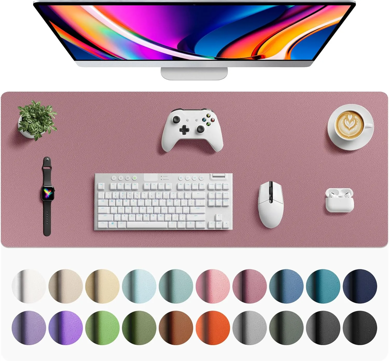 Aothia Faux Leather Desk Mat Large Mouse Pad (42" x 17", Dark Pink) | Protects Your Desk with Waterproof PU Leather - main product image