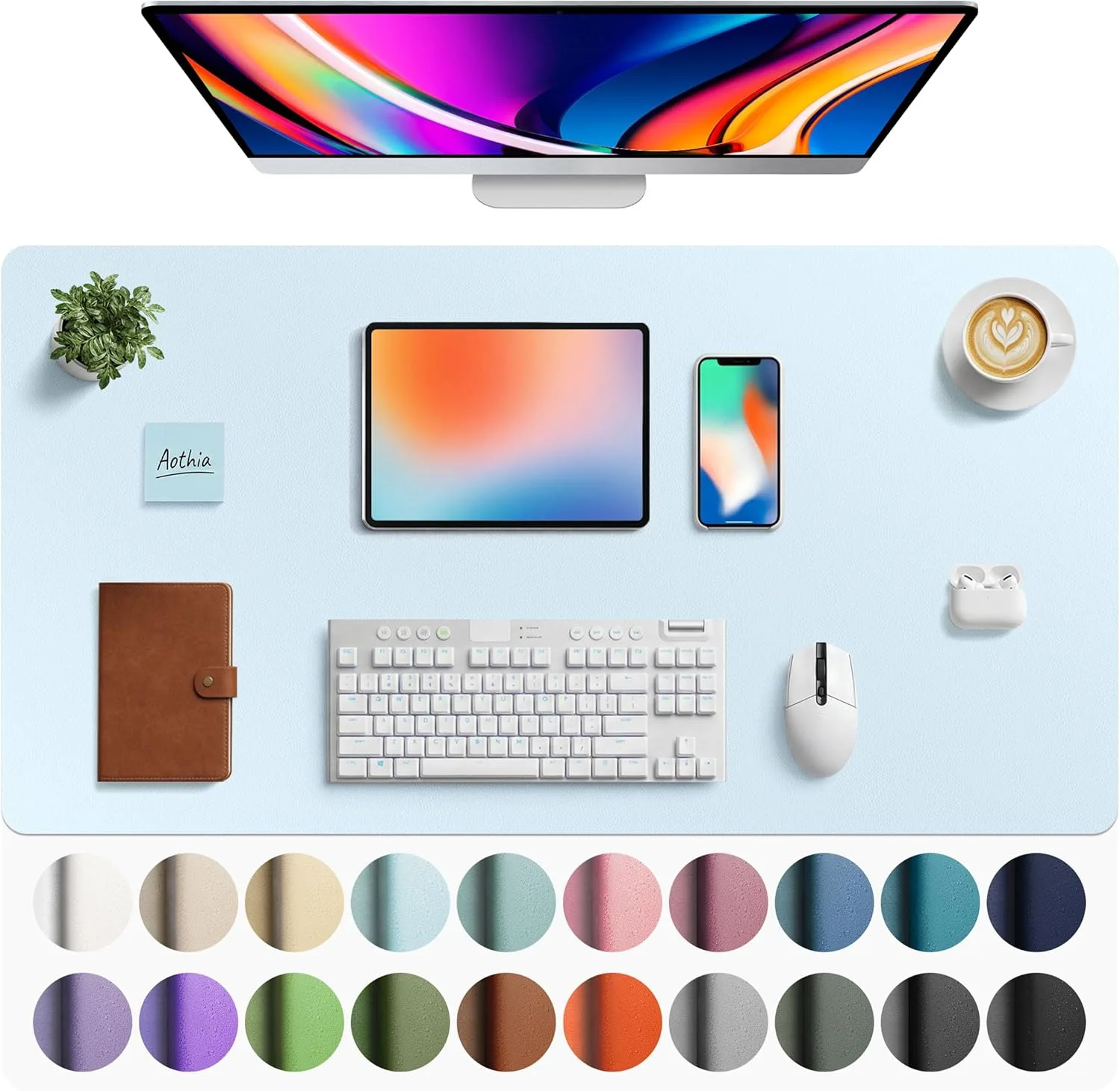 Aothia Faux Leather Desk Mat Large Mouse Pad 40" x 24" Foam Green | Protects Your Desk from Scratches and Spills - main product image