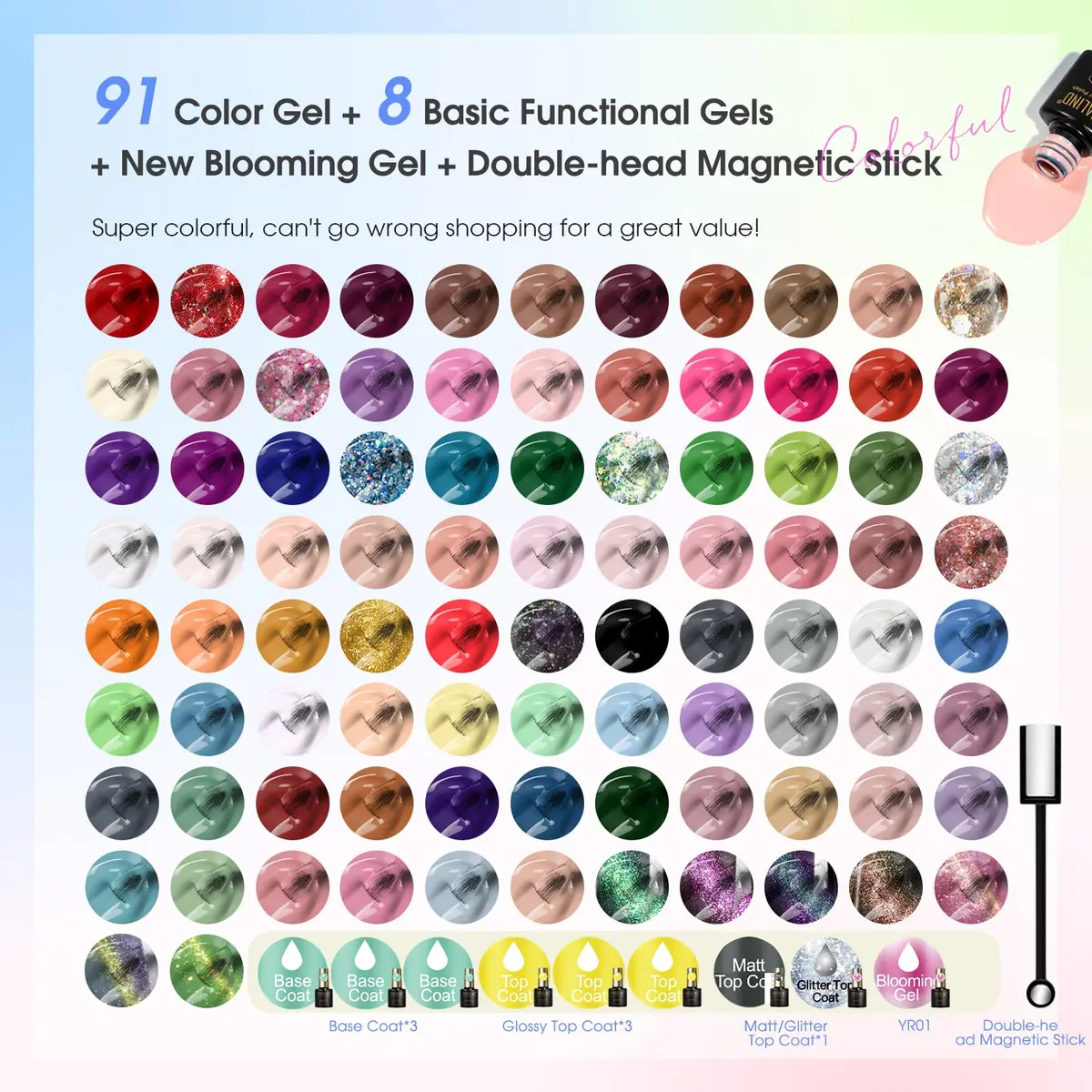 ROSALIND Gel Nail Polish Set 101PCS | 91 Colors, Long-Lasting, Easy Application, Safe Ingredients, Gift Ready (70-120 chars) - view 2