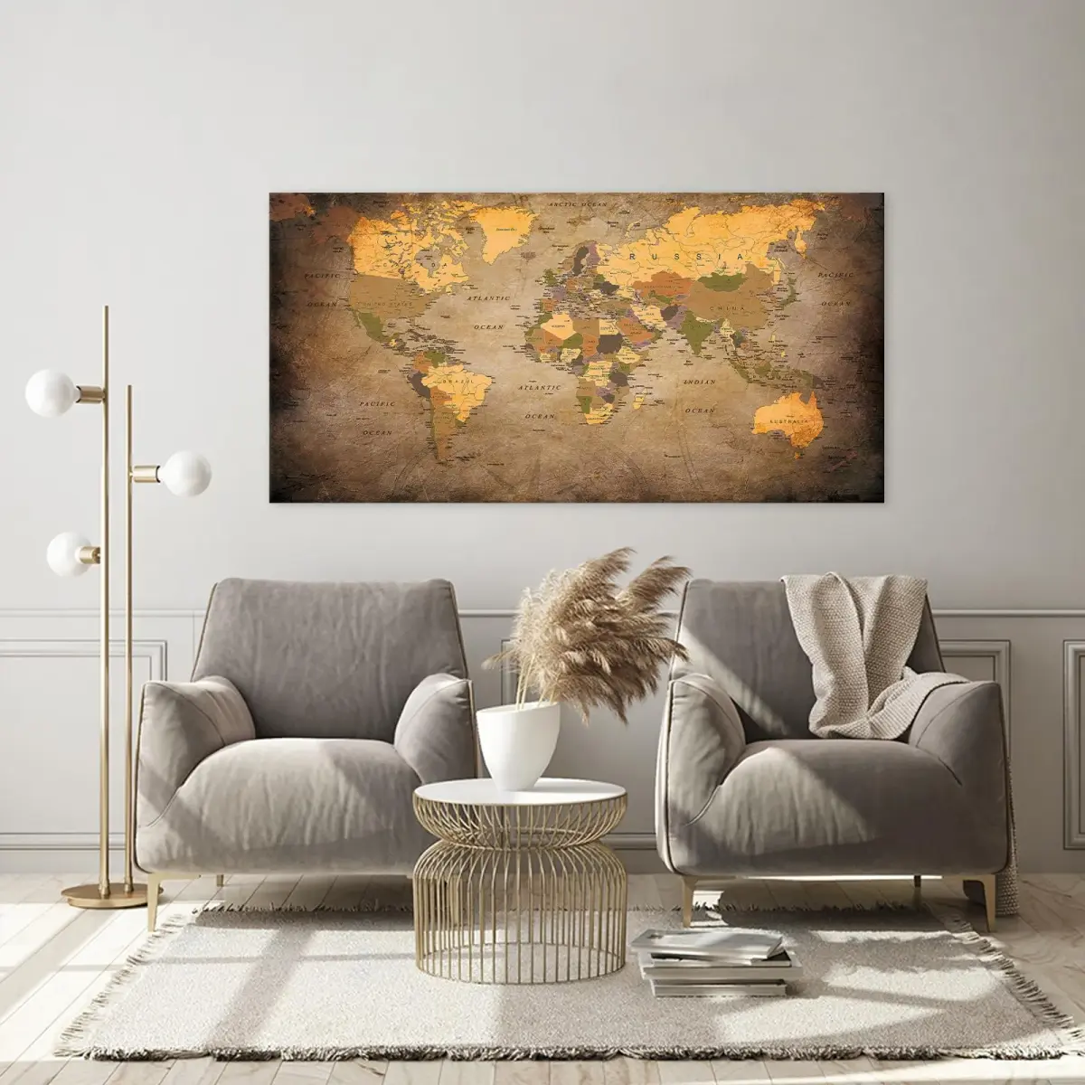 Baisuwallart Vintage World Map Canvas Wall Art 71x36 inches | Authentic USA Import for Indian Homes - view 6