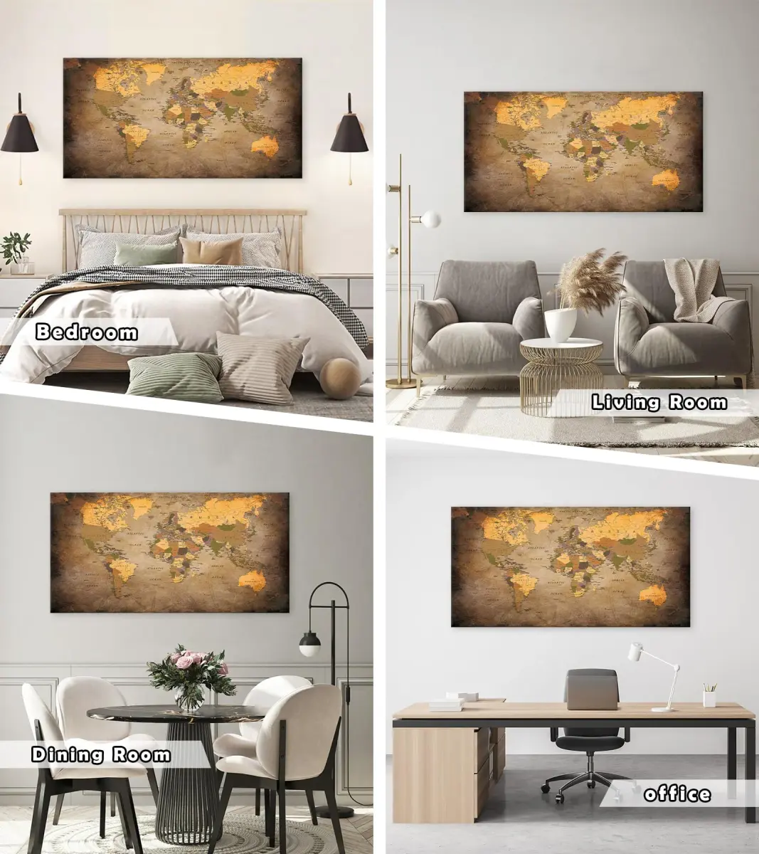 Baisuwallart Vintage World Map Canvas Wall Art 71x36 inches | Authentic USA Import for Indian Homes - view 2