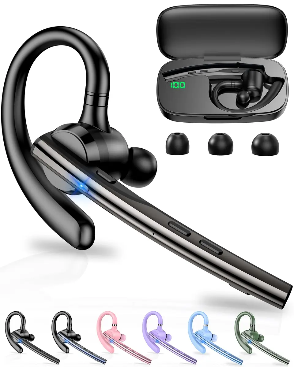 New Bee Bluetooth Headset V5.1 with Dual Mic & 72H Talk Time | 500mAh Charging Case, Qualcomm QCC3020 Chip, 15m Range - main product image