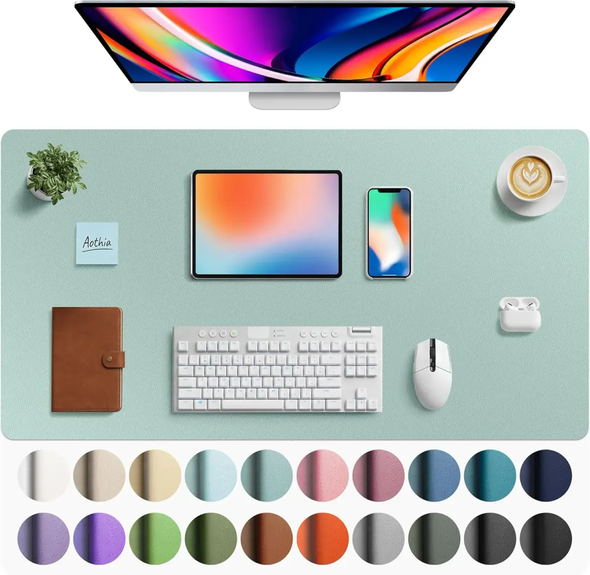Aothia Faux Leather Desk Mat - Large Mouse Pad, Non-Slip PU Leather Blotter, Waterproof Writing Surface for Office and Home (Light Blue, 40" x 24") - main product image
