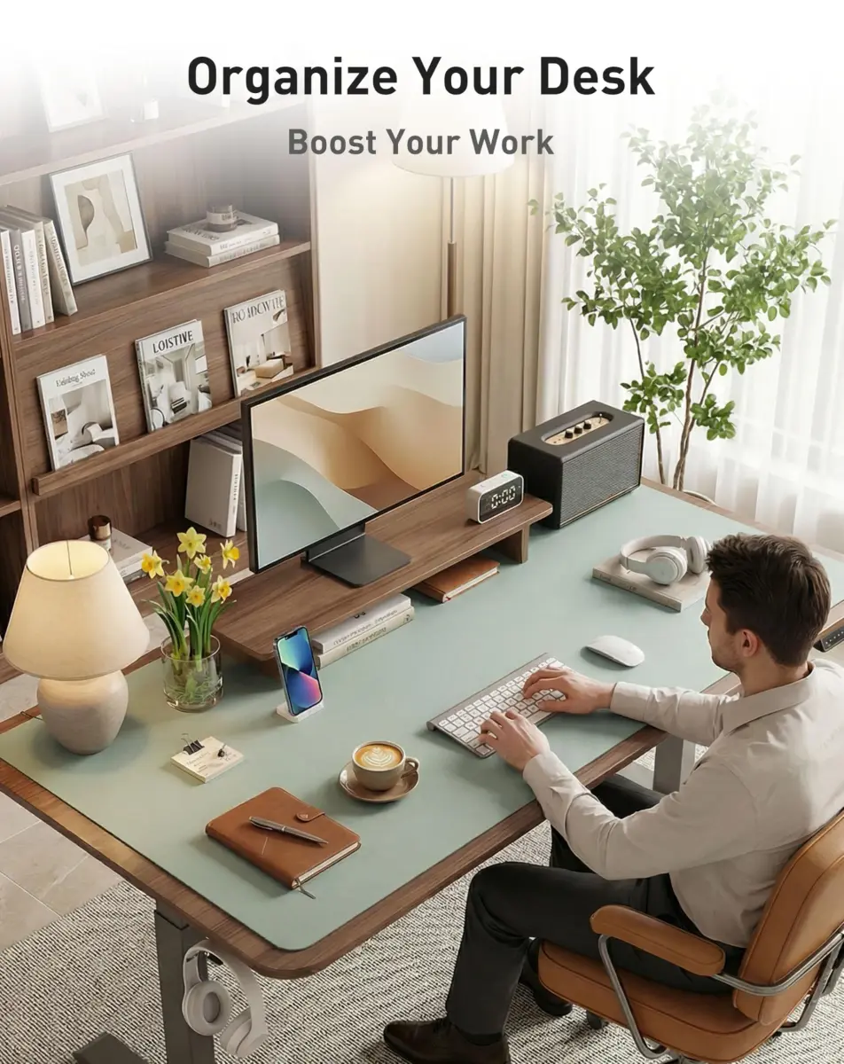Aothia Faux Leather Desk Mat - Large Mouse Pad, Non-Slip PU Leather Blotter, Waterproof Writing Surface for Office and Home (Light Blue, 40" x 24") - view 3