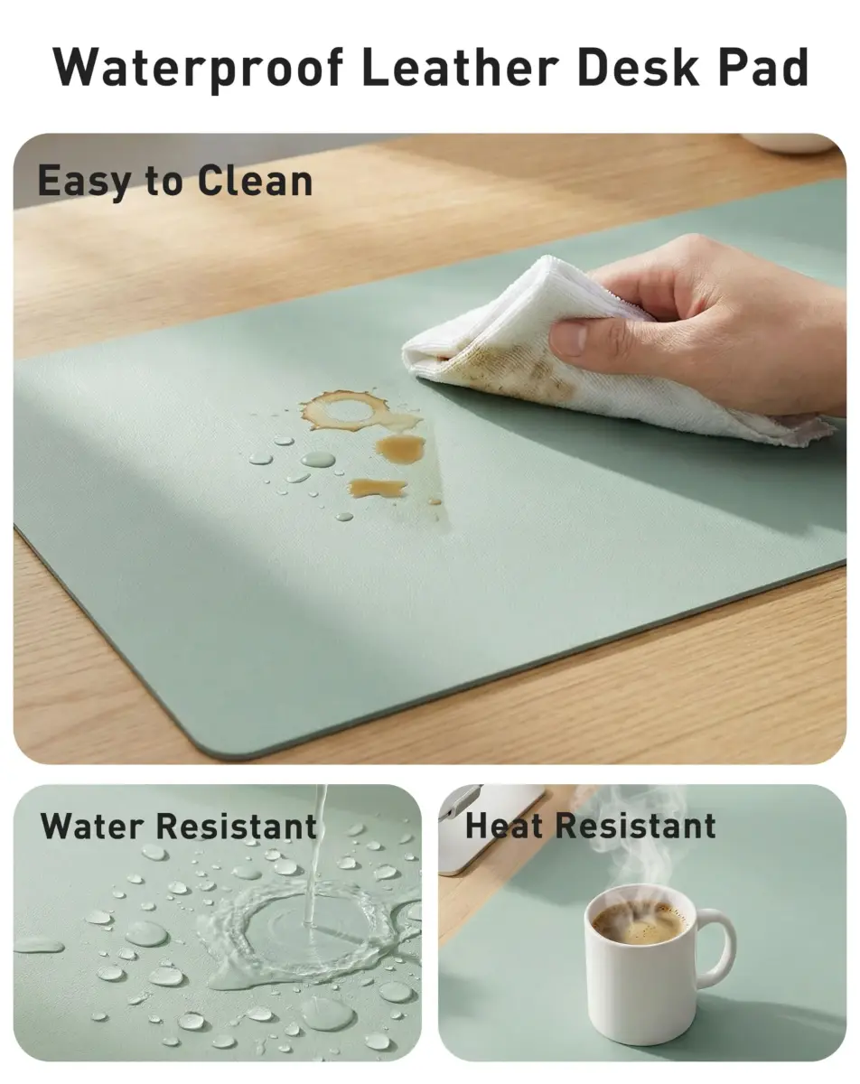 Aothia Faux Leather Desk Mat - Large Mouse Pad, Non-Slip PU Leather Blotter, Waterproof Writing Surface for Office and Home (Light Blue, 40" x 24") - view 7