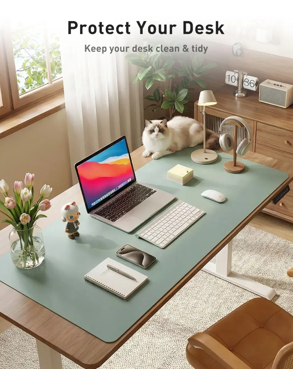 Aothia Faux Leather Desk Mat - Large Mouse Pad, Non-Slip PU Leather Blotter, Waterproof Writing Surface for Office and Home (Light Blue, 40" x 24") - view 8