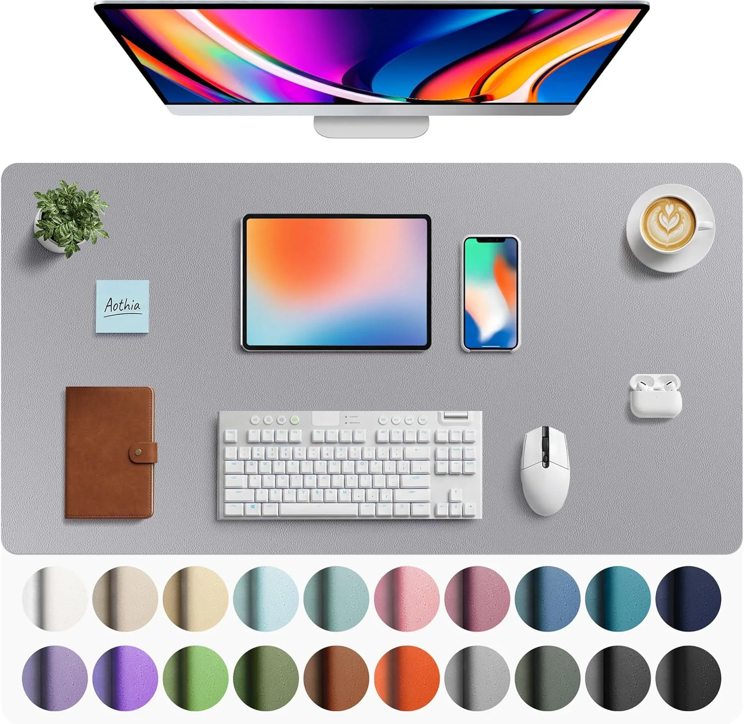 Aothia Large Desk Mat Pad with Mouse Pad, Light Grey (40" x 24") | Protects Your Desk from Scratches and Spills - main product image