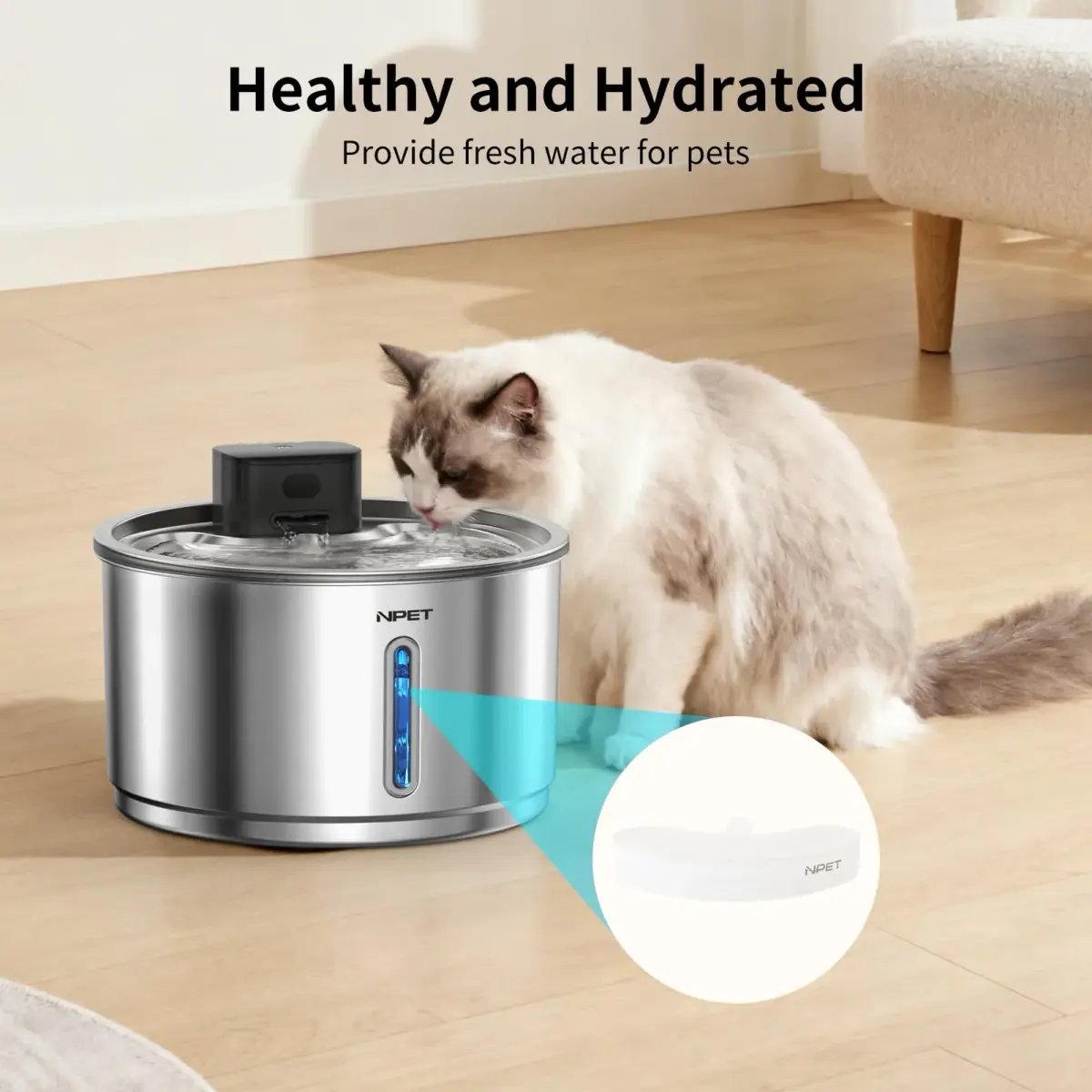NPET Replacement Filters for WF210plus-WM Stainless Steel Pet Water Fountain (8 Packs) - view 2