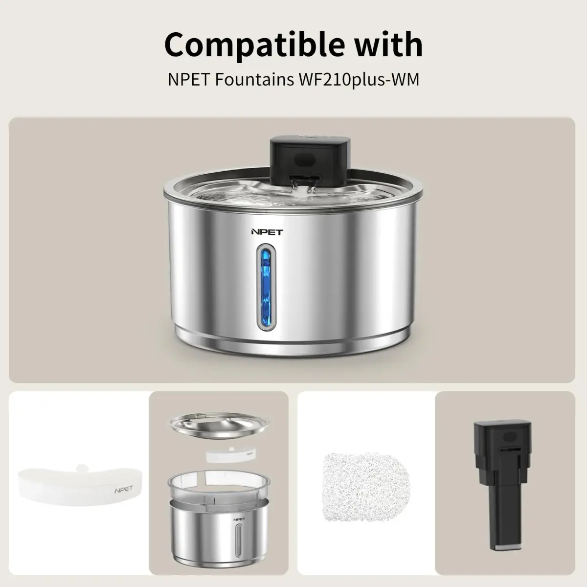 NPET Replacement Filters for WF210plus-WM Stainless Steel Pet Water Fountain (8 Packs) - view 4
