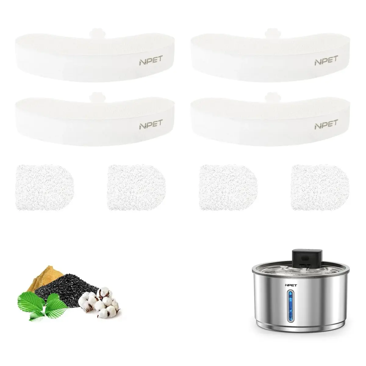 NPET Replacement Filters for WF210plus-WM Wireless Pet Water Fountain 4 Pieces | 5-Stage Filtration for Cleaner Water - main product image