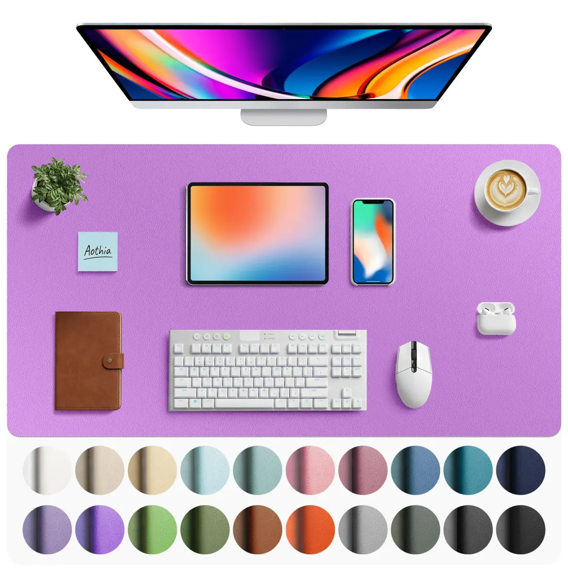 Aothia Faux Leather Desk Mat - Large Mouse Pad, Non-Slip PU Leather Blotter, Waterproof Writing Surface (Iris Violet, 102cm x 61cm) - main product image