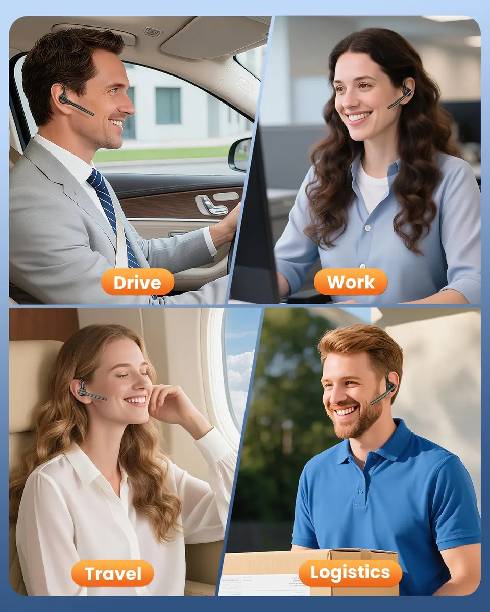 New Bee M54 Bluetooth Headset V5.1 72H Talk Time Dual Mic with 500mAh Charging Case | Wireless Hands-Free Earpiece for Business Calls - view 7