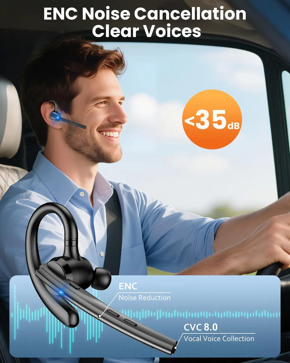 New Bee M54 Bluetooth Headset V5.1 72H Talk Time Dual Mic with 500mAh Charging Case | Wireless Hands-Free Earpiece for Business Calls - view 2