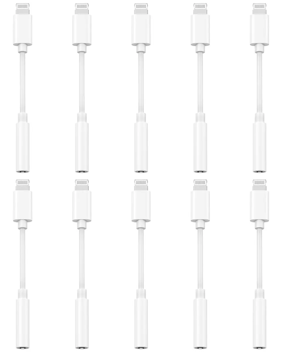 DESOFICON Apple MFi Certified Lightning to 3.5mm Headphone Jack Adapter 10-Pack White - main product image