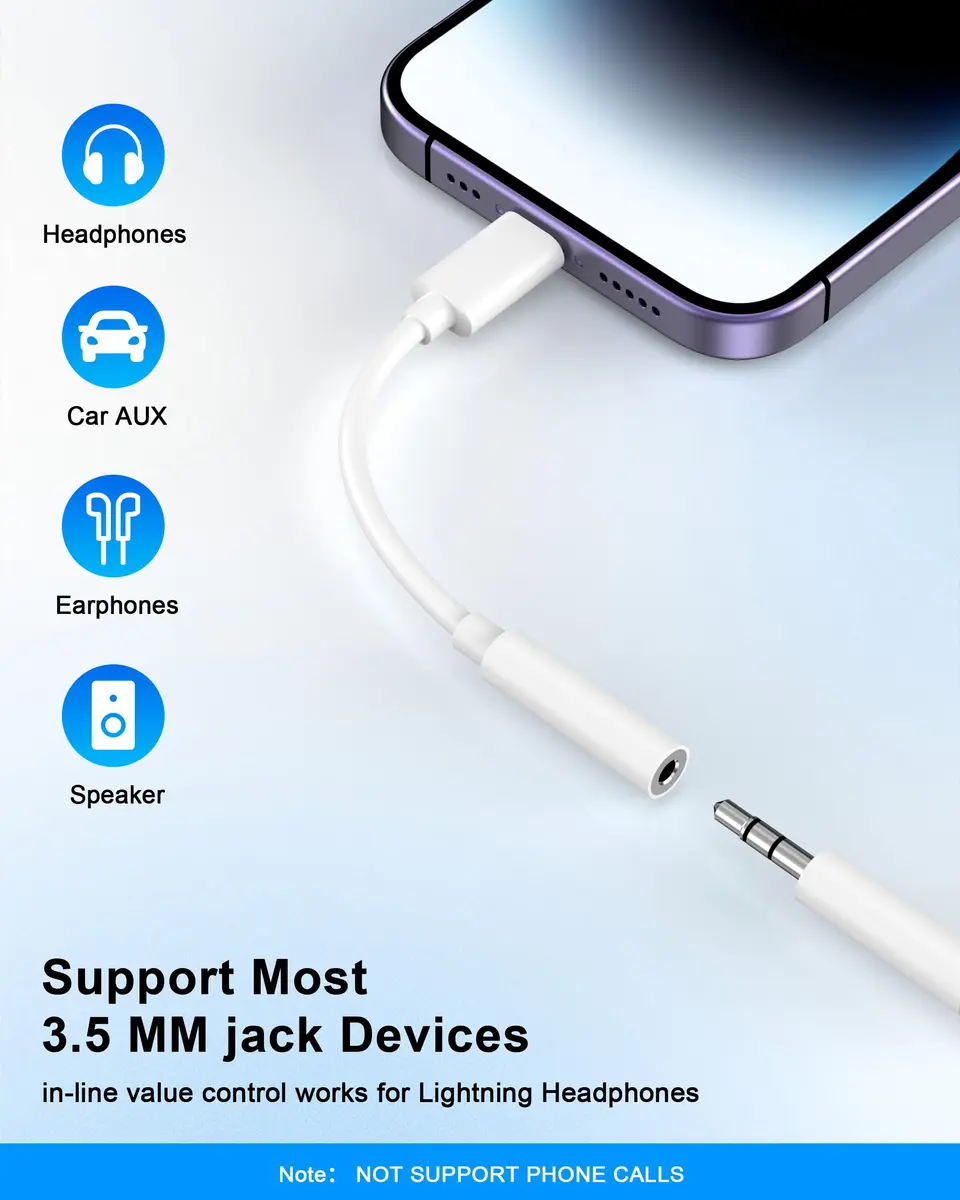 DESOFICON Apple MFi Certified Lightning to 3.5mm Headphone Jack Adapter 10-Pack White - view 2