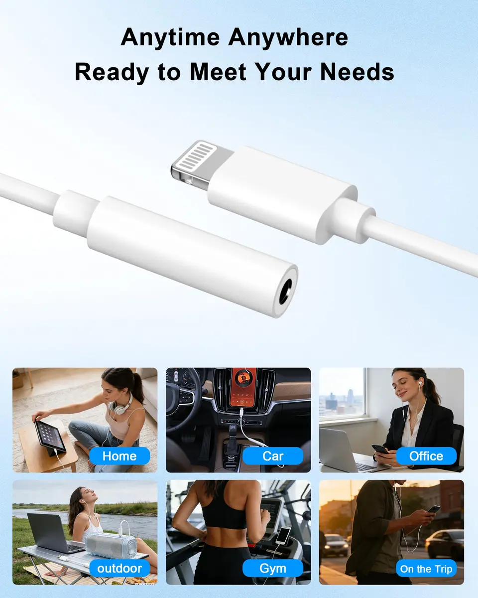 DESOFICON Apple MFi Certified Lightning to 3.5mm Headphone Jack Adapter 10-Pack White - view 4