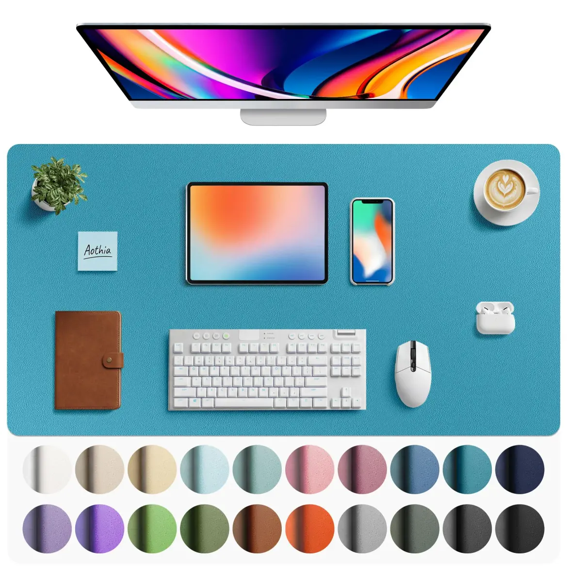 Aothia Faux Leather Desk Mat 102cm x 61cm (40" x 24") | Smooth PU Leather Writing Surface for Office and Home - main product image